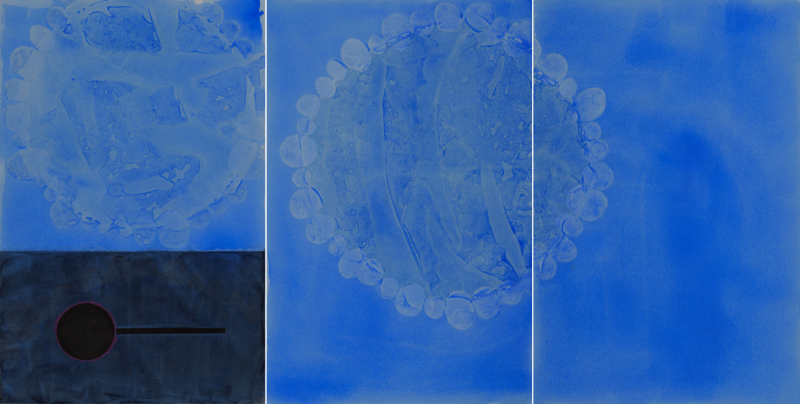 blau dreiteilig, 2019, je 111 x 73 cm